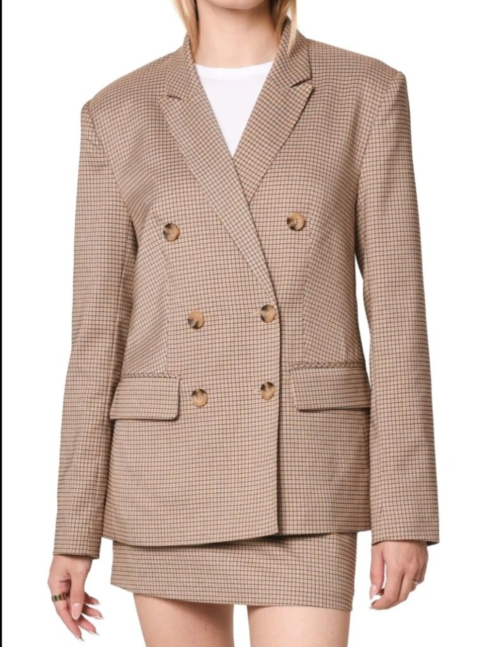 Dark Academia staple iconic NWOT Wayf Newton Brown Houndstooth Plaid Blazer LG